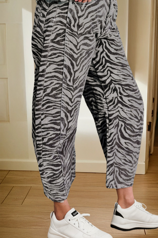 Plus Size Zebra Stripe Printed Wide Leg Jeans