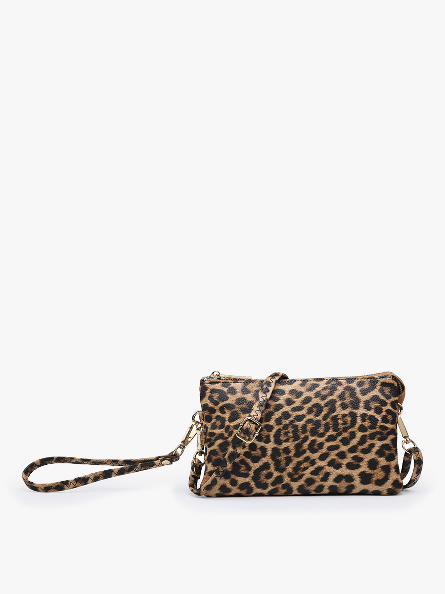 M013LP Riley Leopard 3 Compartment Crossbody/Wristlet