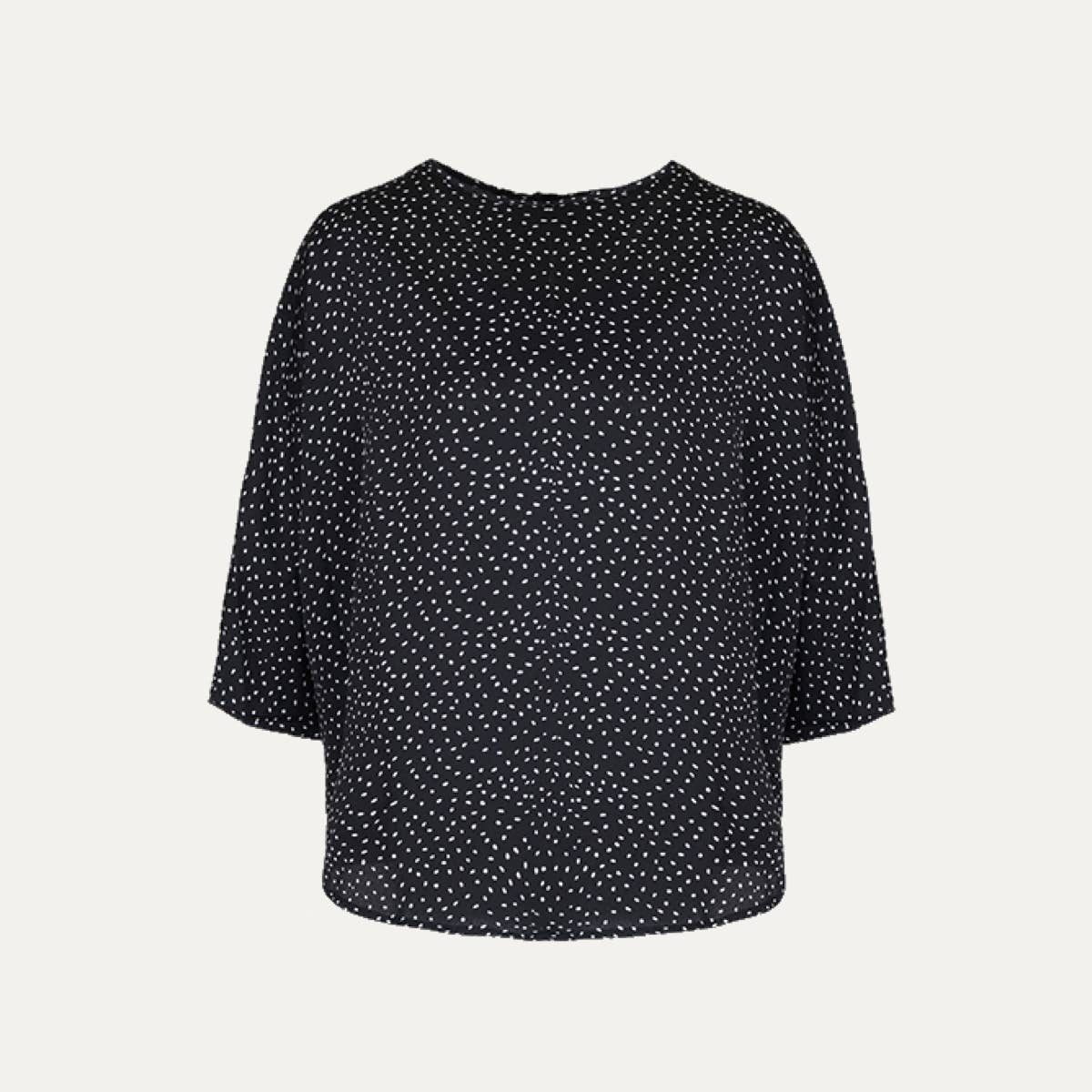 Trendy Black Dot Print Round Neck Batwing Sleeve Top