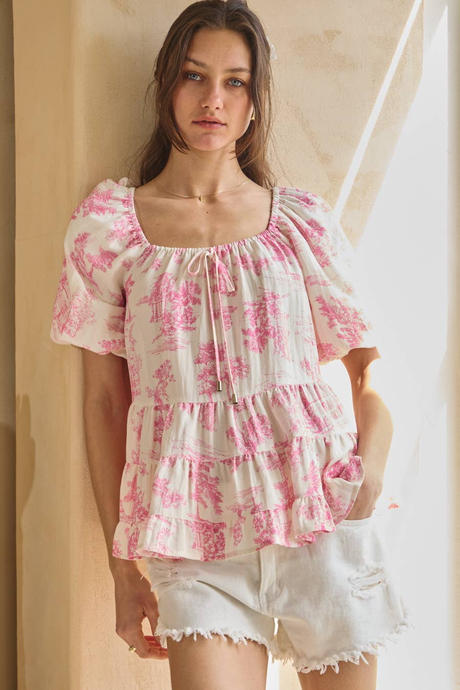 Toi De Paris Printed Tired Blouse