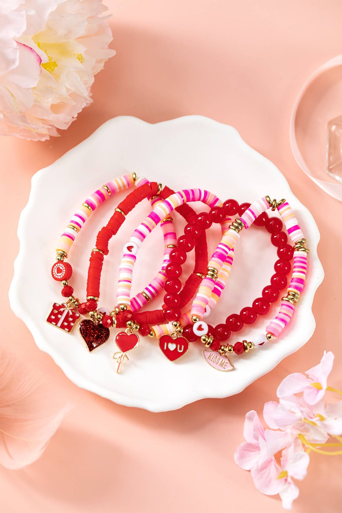 Multi 5pcs I Love U Valentines Day Sweet Bracelet Set