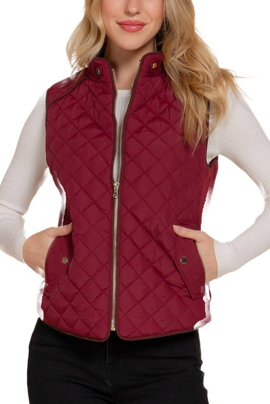 Suede Piping Detail Side Rib Quilted Padding Vest
