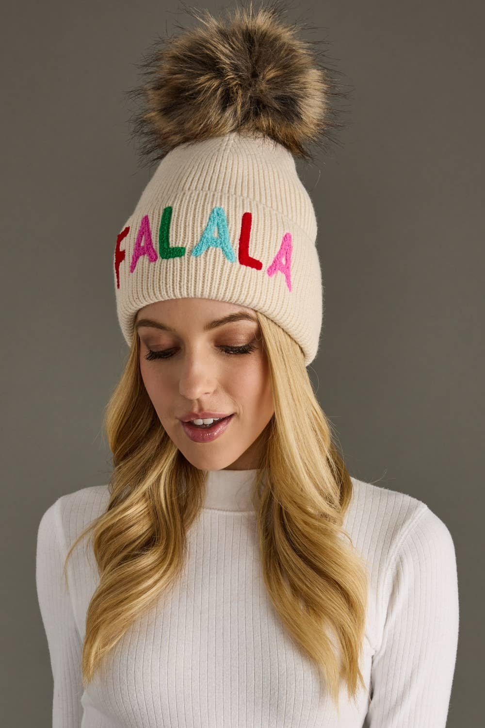Beige Fa La La Knit Pom Hat