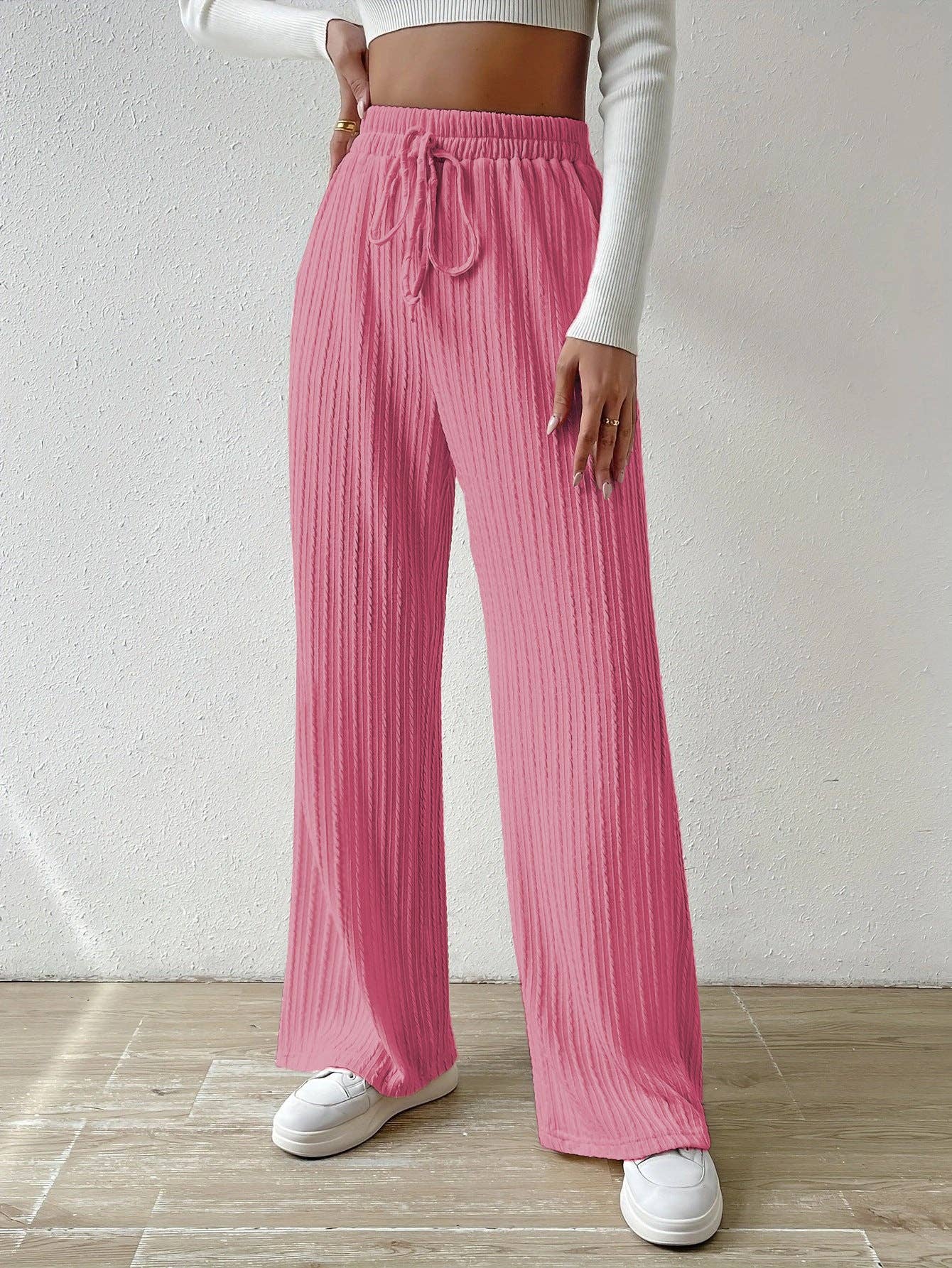 Textured Knit High Waist Wide Leg Lounge Pants