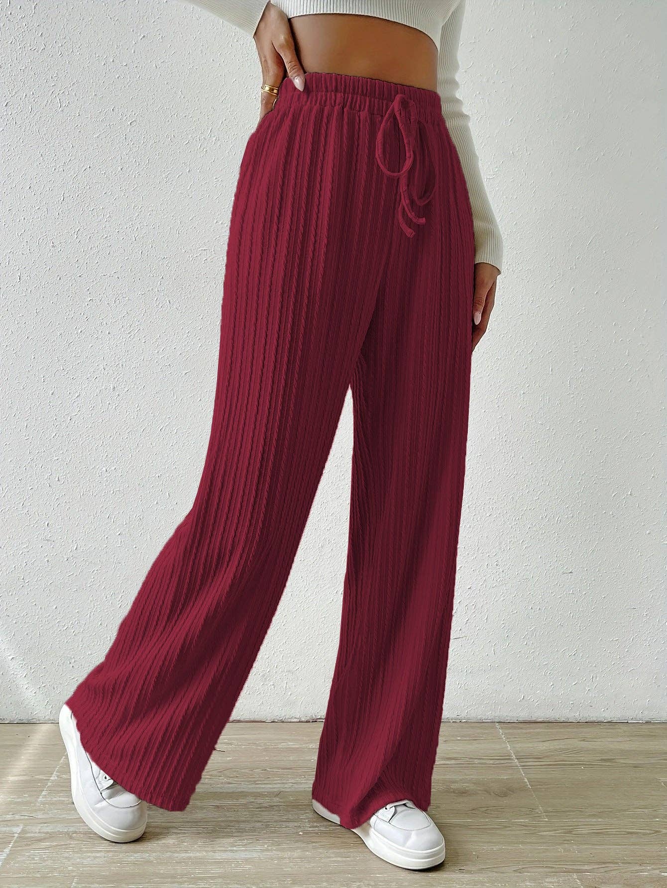 Textured Knit High Waist Wide Leg Lounge Pants