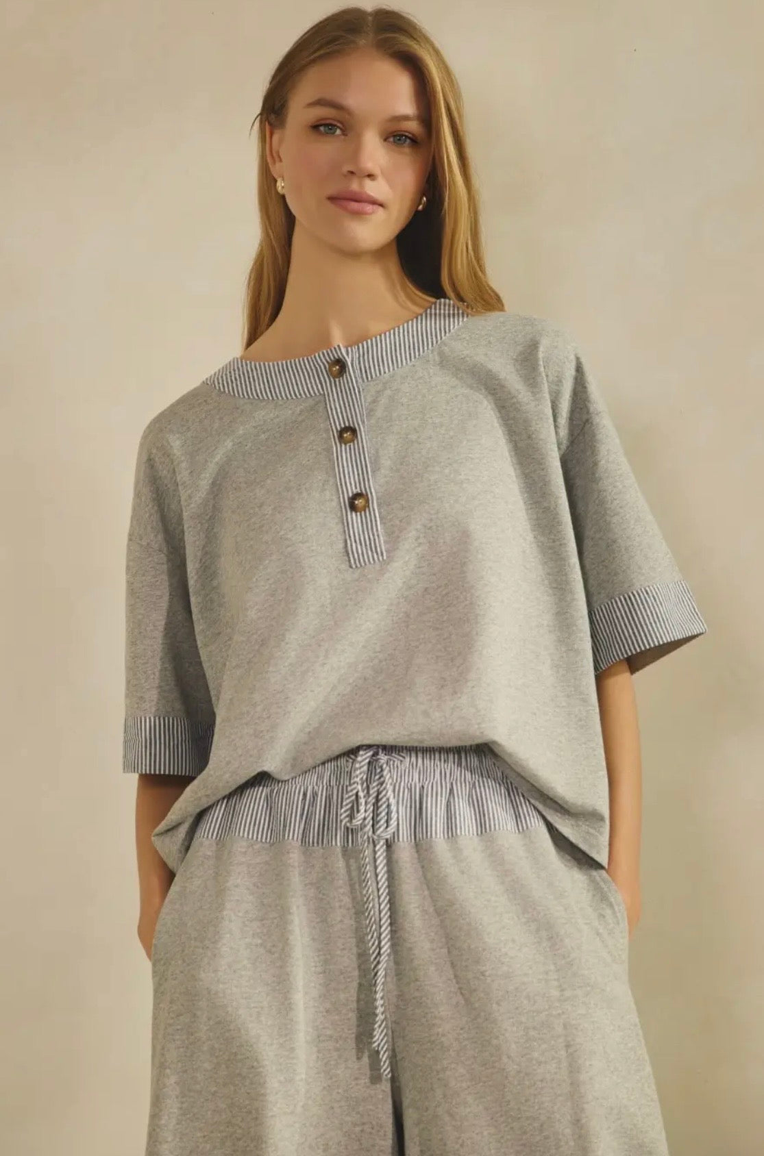 Contrast Trim Henley Set
