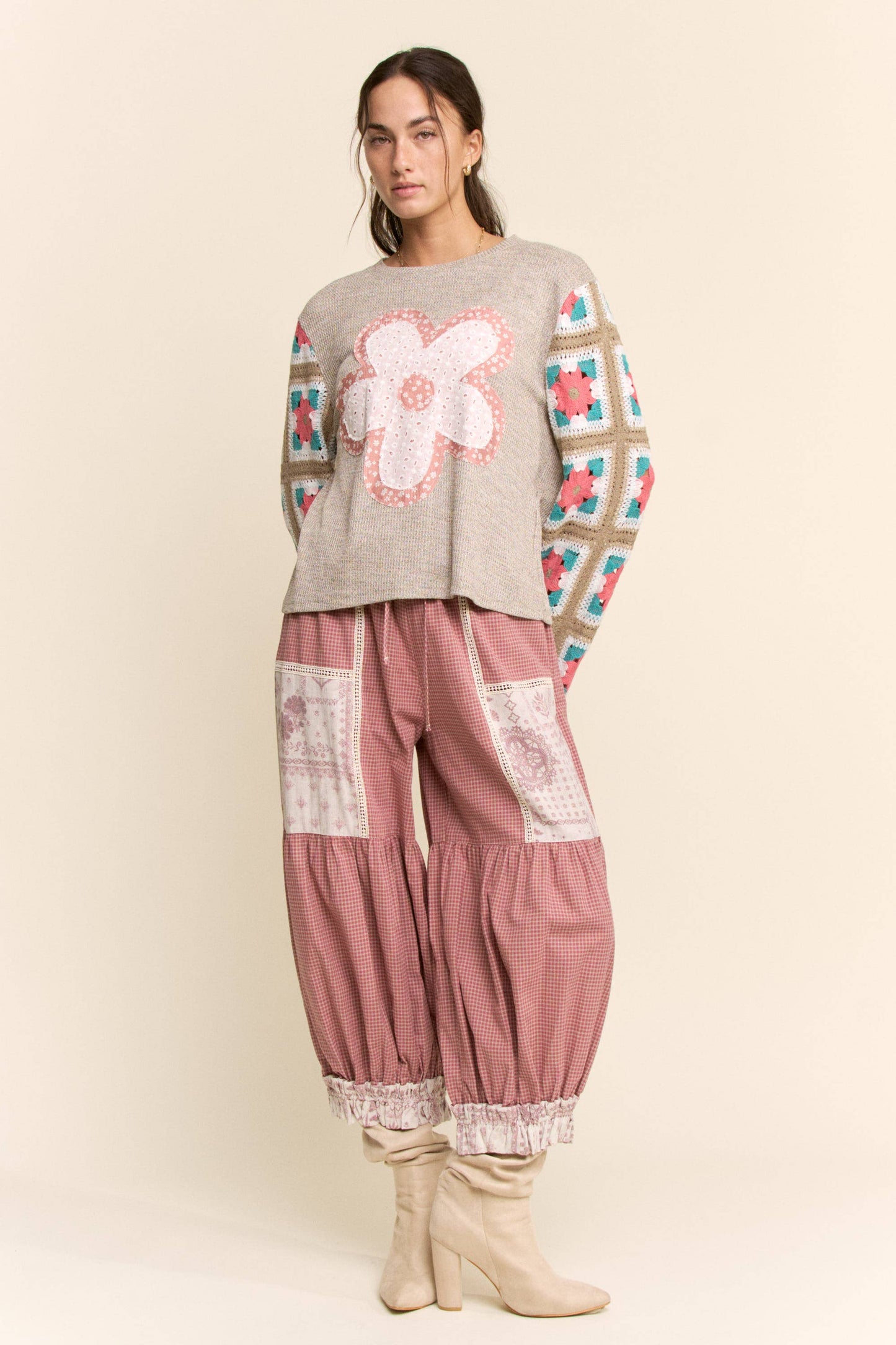 CONTRAST PATCHWORK BLOOMER PANTS