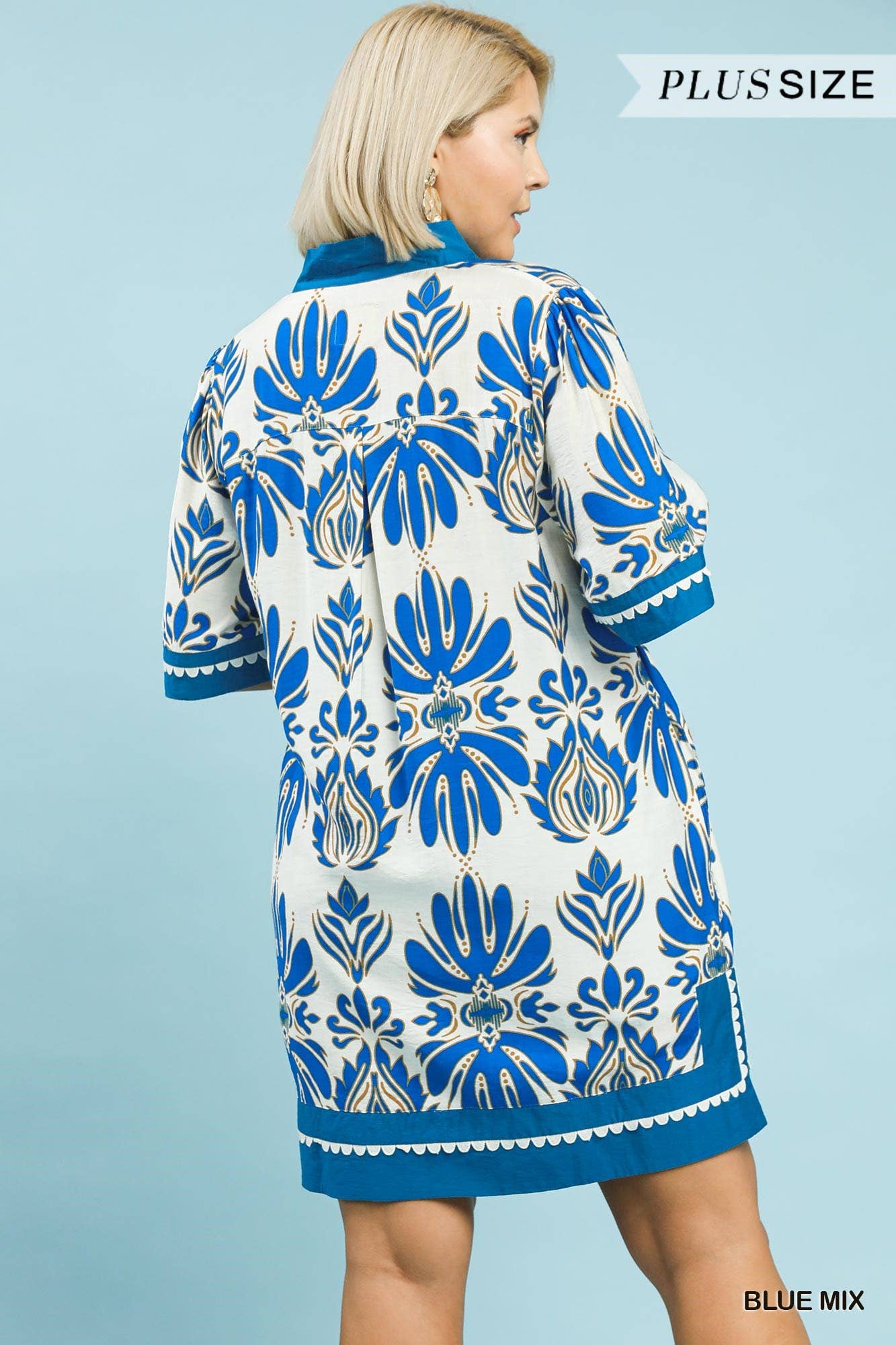 Mix Border Print Dress W/ Contrast Trim