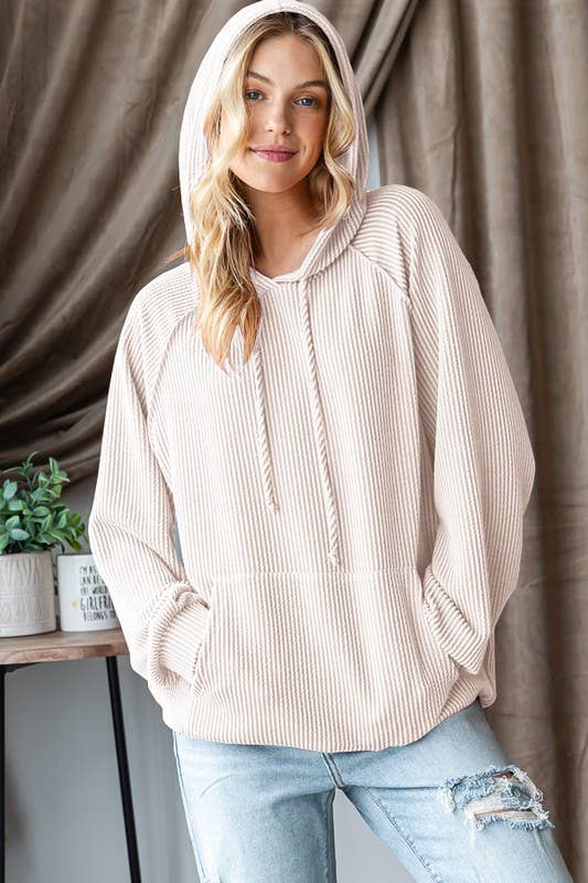 Regular Cream ribbed hoodie