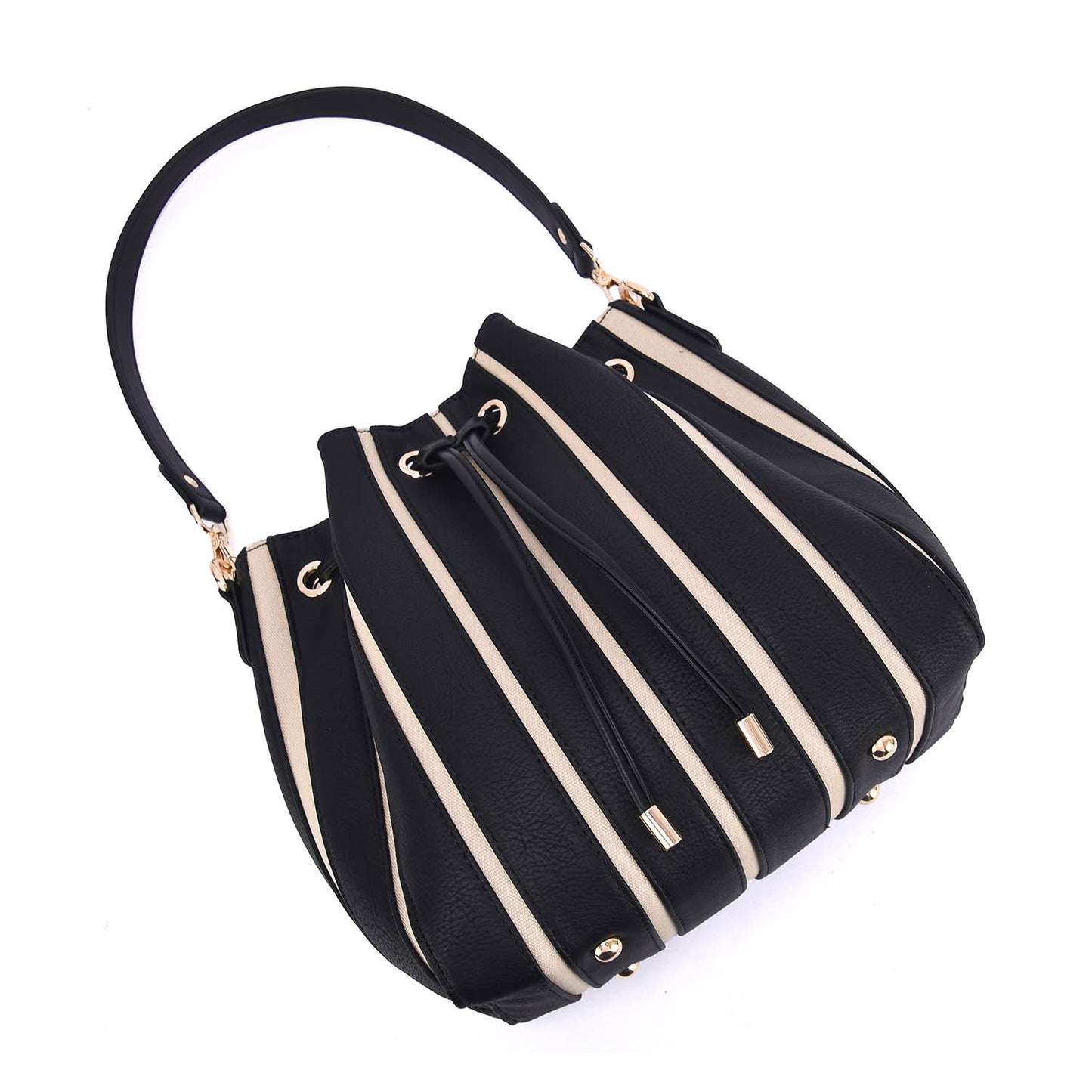 Marla Two-Toned Drawstring Bucket Bag with Pouch