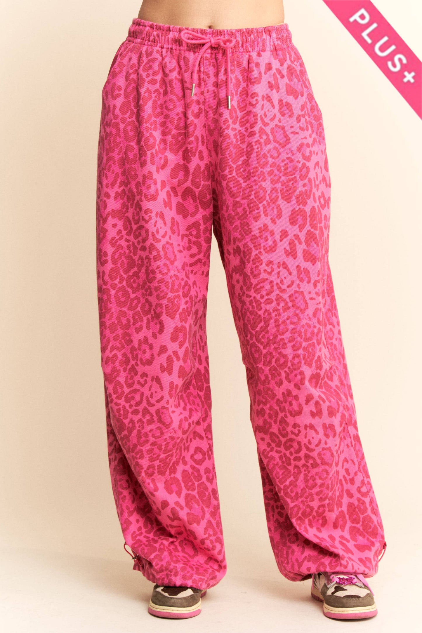 PLUS LEOPARD MESH CARGO JOGGERS