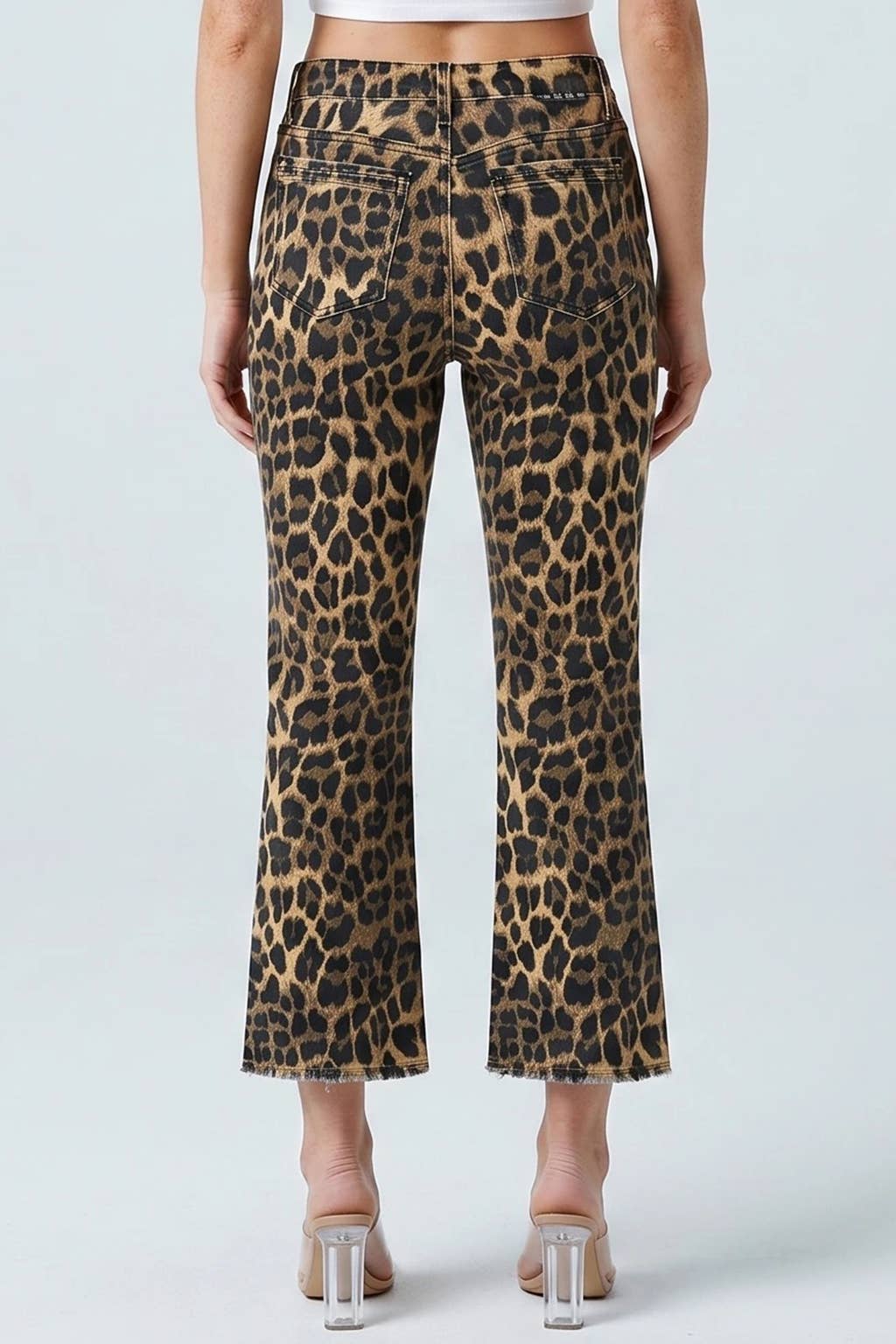 Leopard Mid Rise Yoke Kick Flare Pants