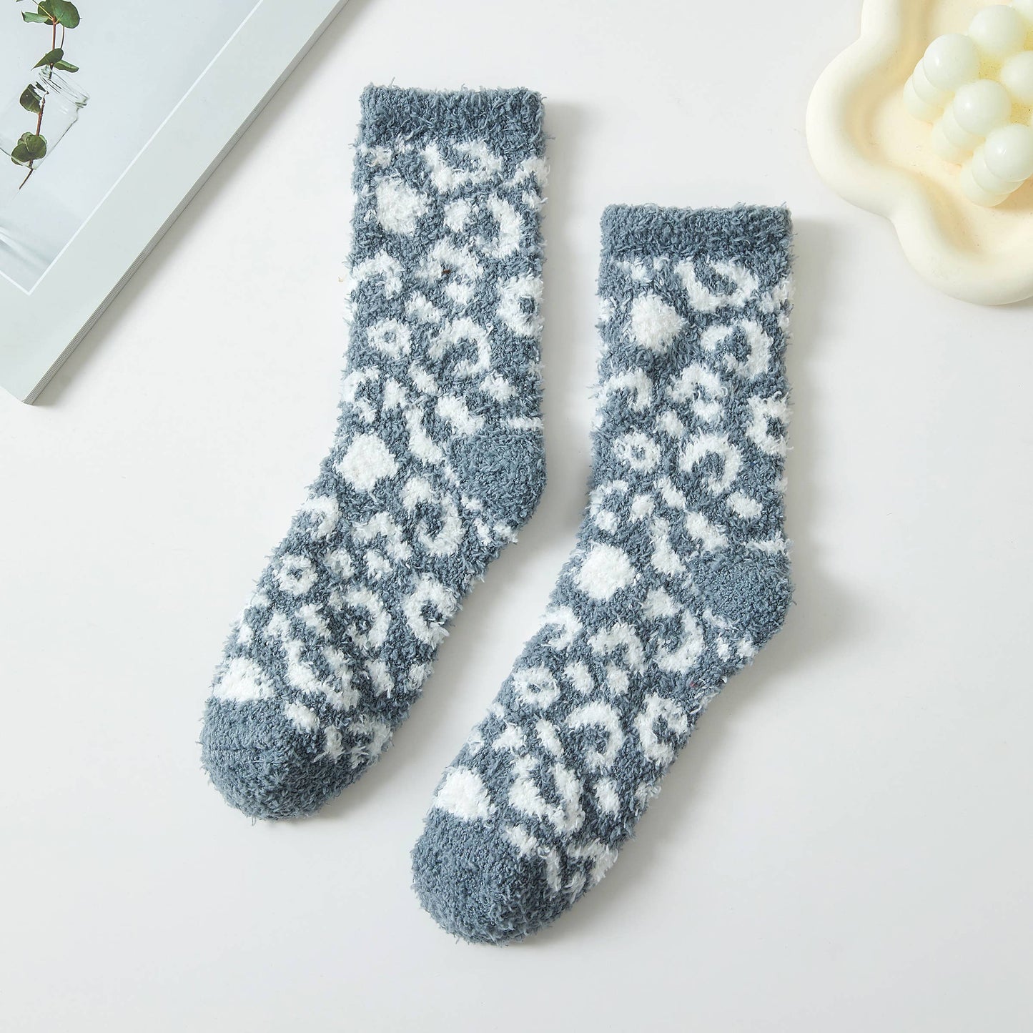 Leopard Pattern Fuzzy Sleep Socks