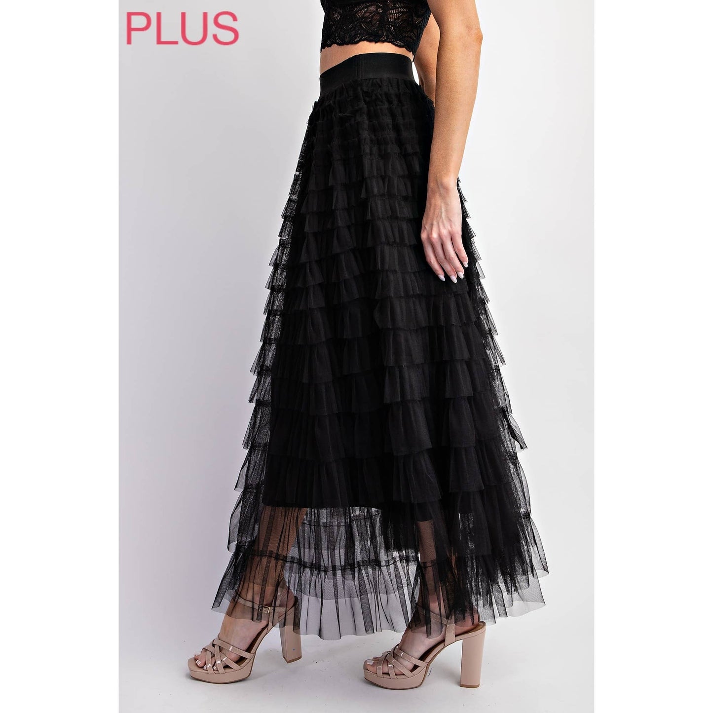 PLUS CASCADING TULLE MESH TIERED MAX SKIRT