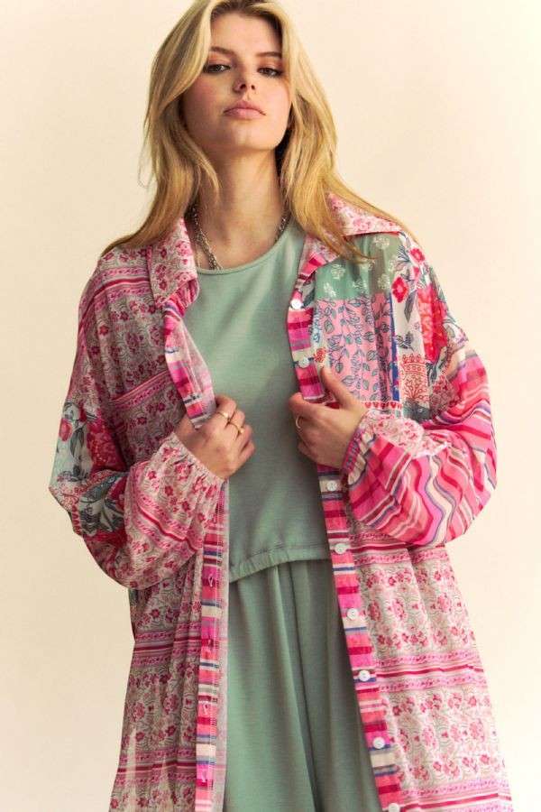 PLUS BUTTON FRONT MAXI SHIRT COVER-UP TOP