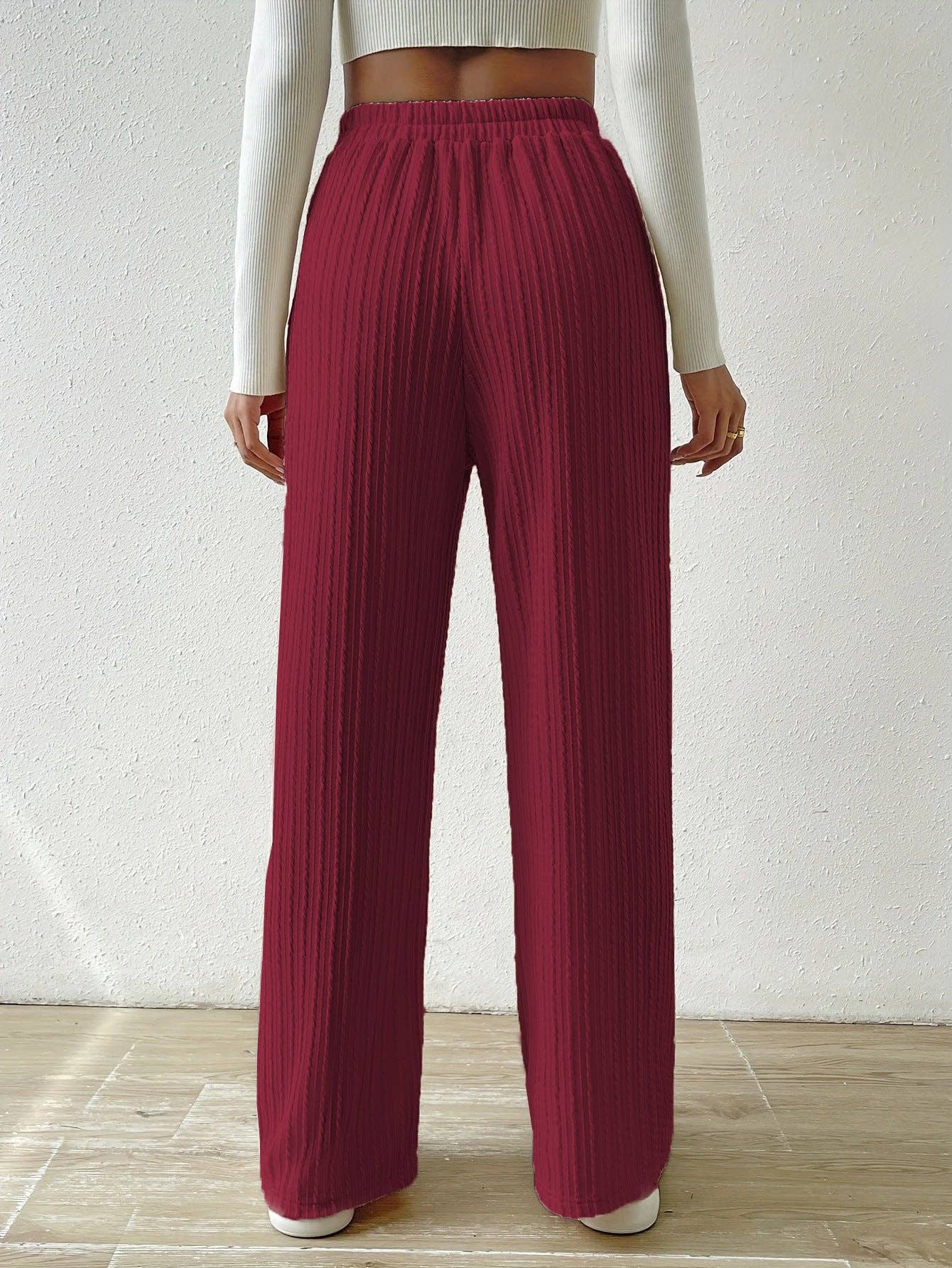 Textured Knit High Waist Wide Leg Lounge Pants