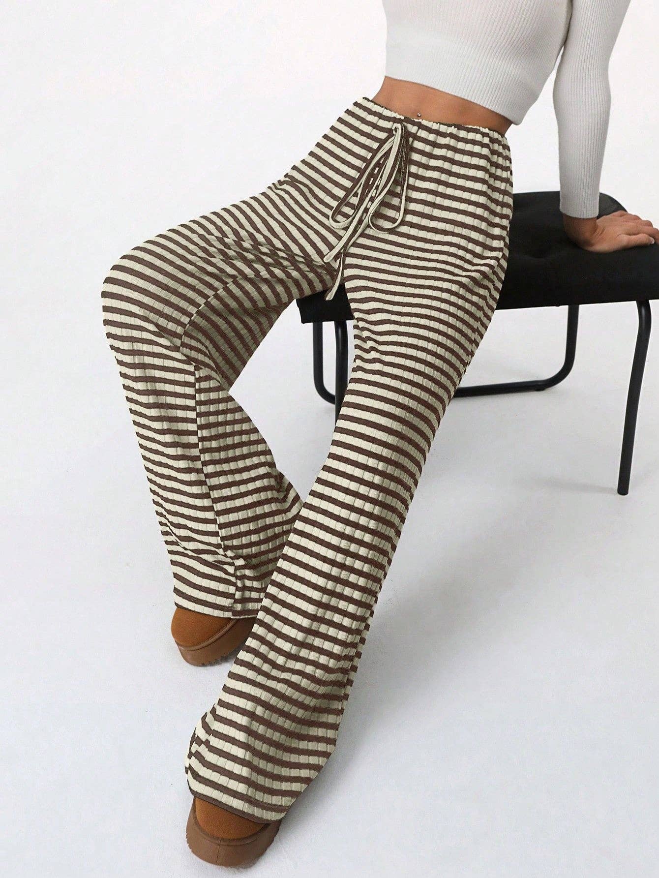 Striped Cotton Lounge Pants with Drawstring Waistband