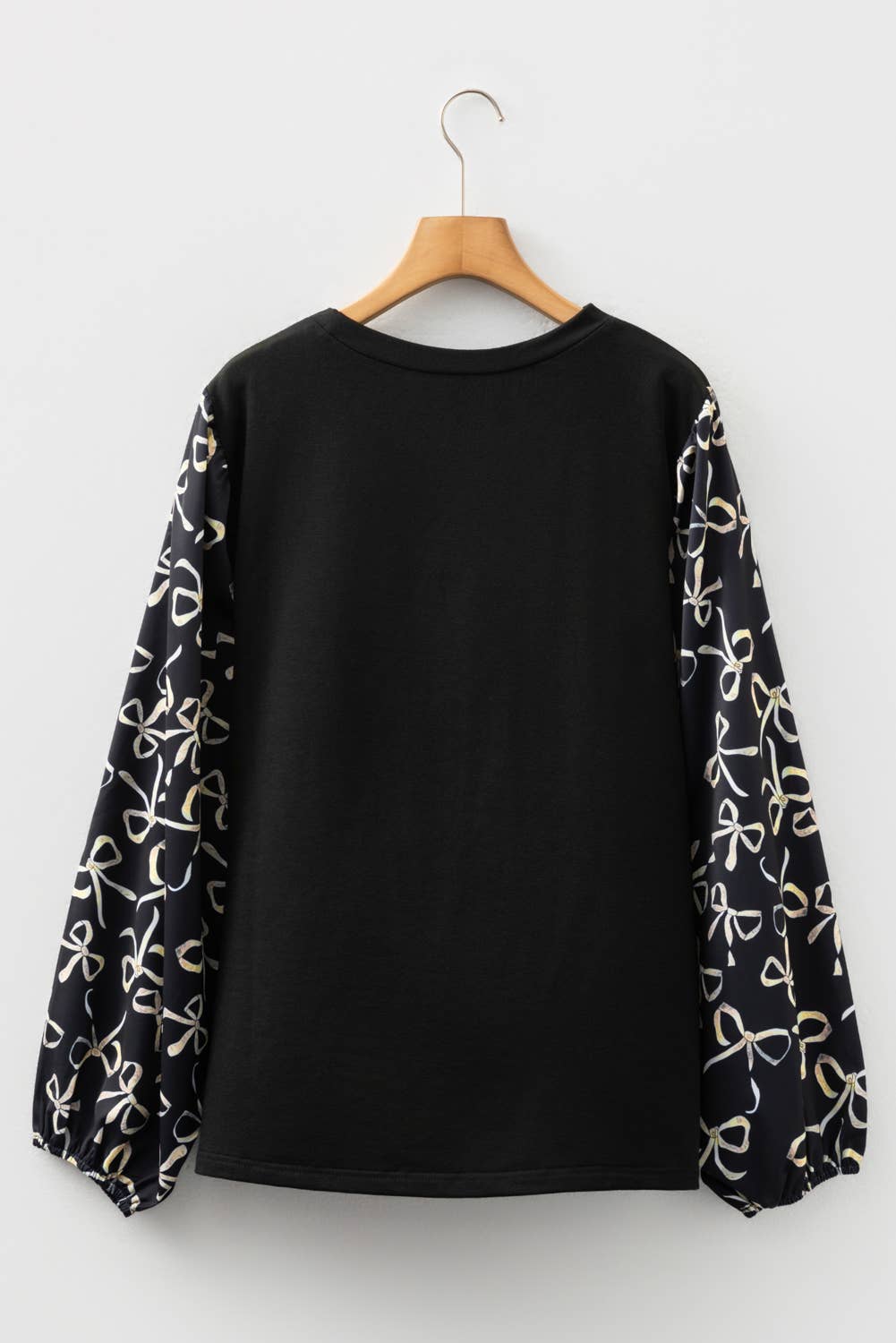 Bow Knot Patchwork Crewneck Plus Size Blouse