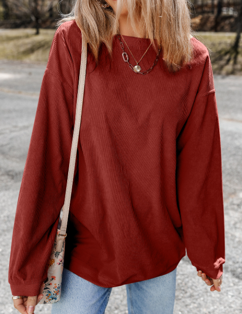 Customizable Long Sleeve Ribbed Corded Oversized Sweatshirt