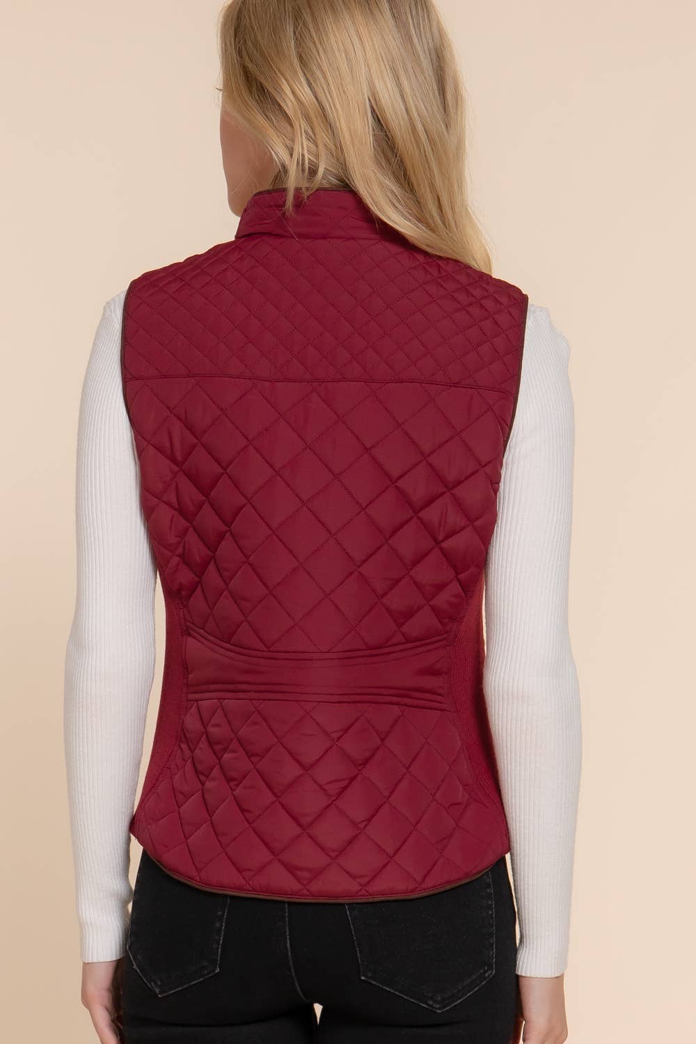 Suede Piping Detail Side Rib Quilted Padding Vest