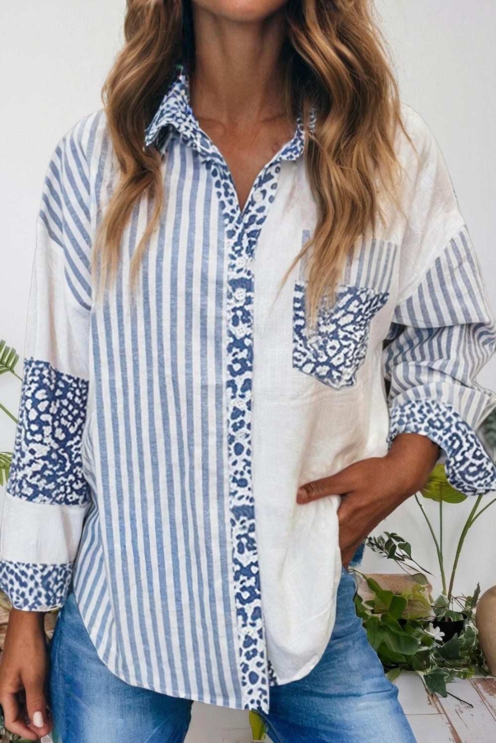 Leopard Striped Western Patchwork Button-up Shirt (S-4X)