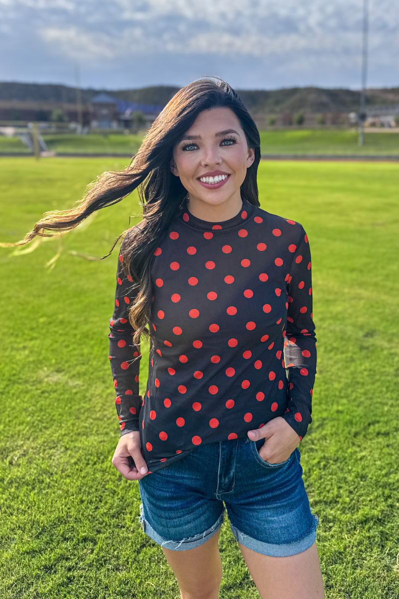 Kickoff Season Black and Orange Mesh Top