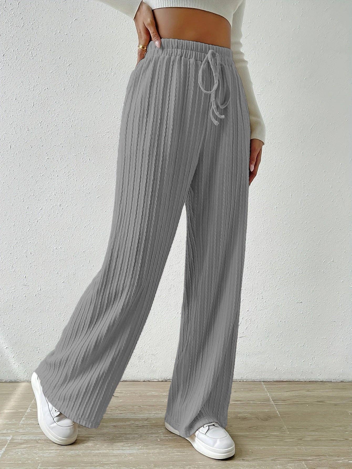 Textured Knit High Waist Wide Leg Lounge Pants