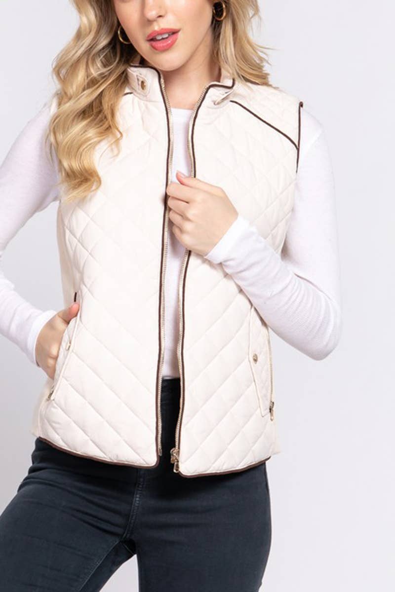 Plus Suede Piping Detail Side Rib Quilted Padding Vest