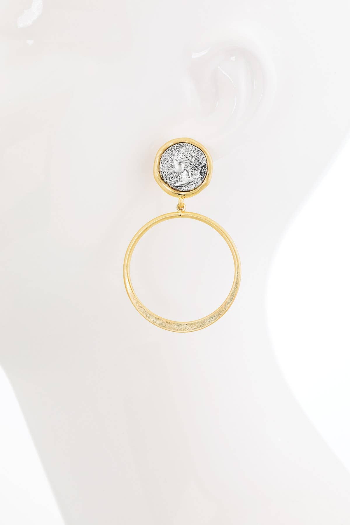 Roman Coin post and Hoop Earrings