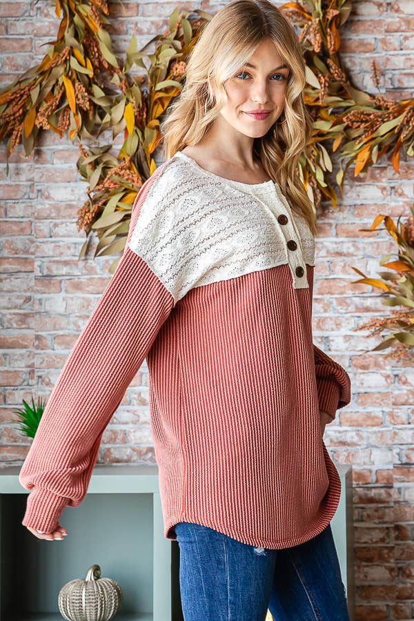 [PLUS SIZE] Everyday Rib Top with Lace Detail T5305XL