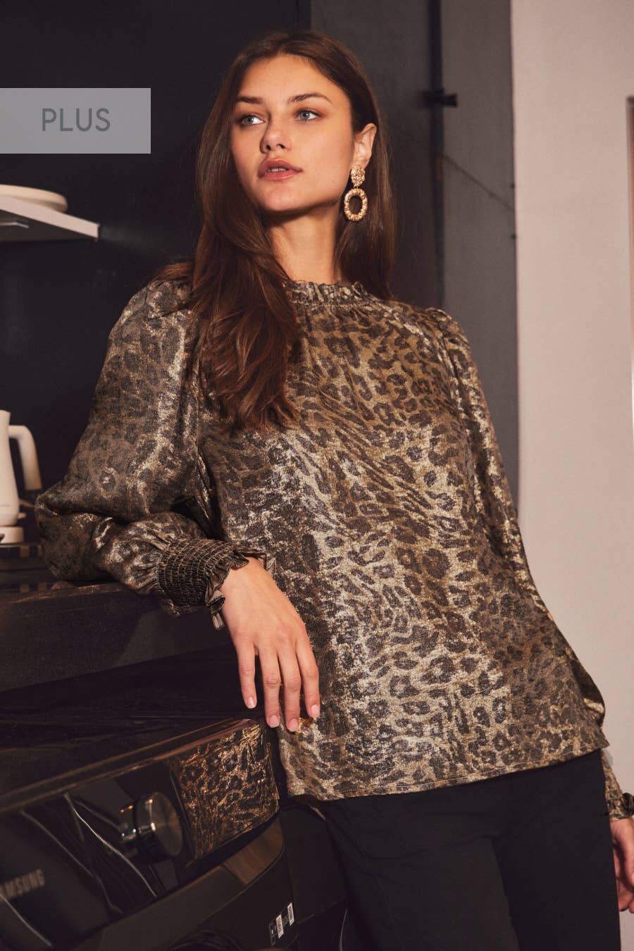 Plus Metallic Leopard Printed Blouse