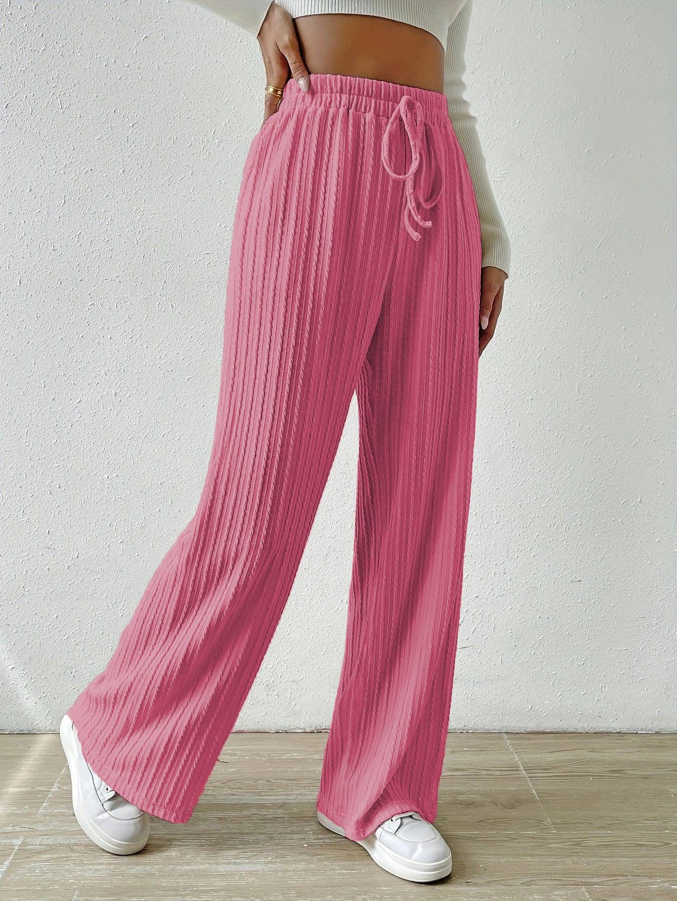 Textured Knit High Waist Wide Leg Lounge Pants