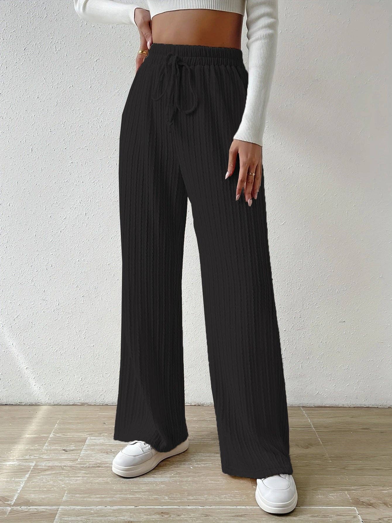 Textured Knit High Waist Wide Leg Lounge Pants