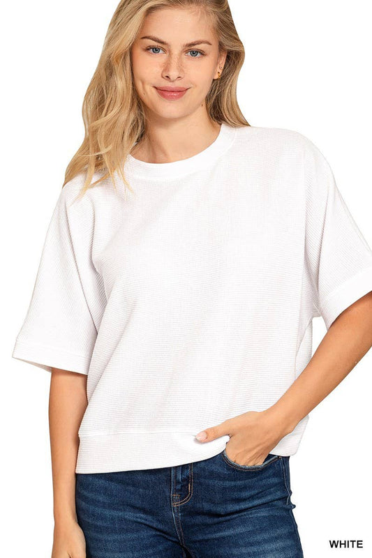 Double Knit Banded Bottom Short Sleeve Top