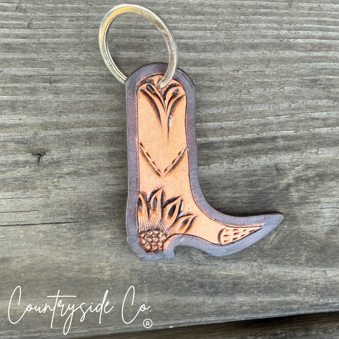 Leather Boot Hand Painted Keychain, Charm