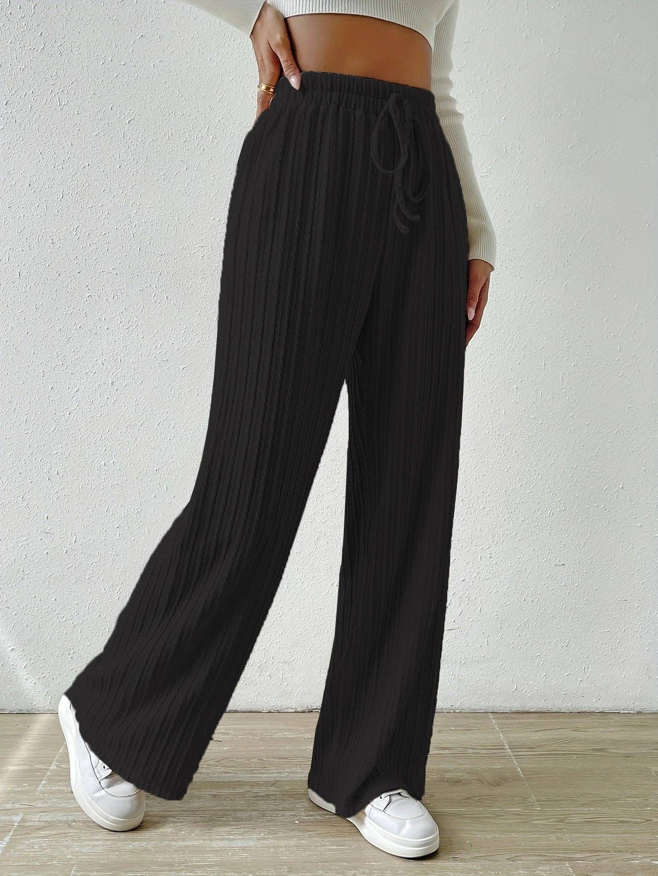 Textured Knit High Waist Wide Leg Lounge Pants