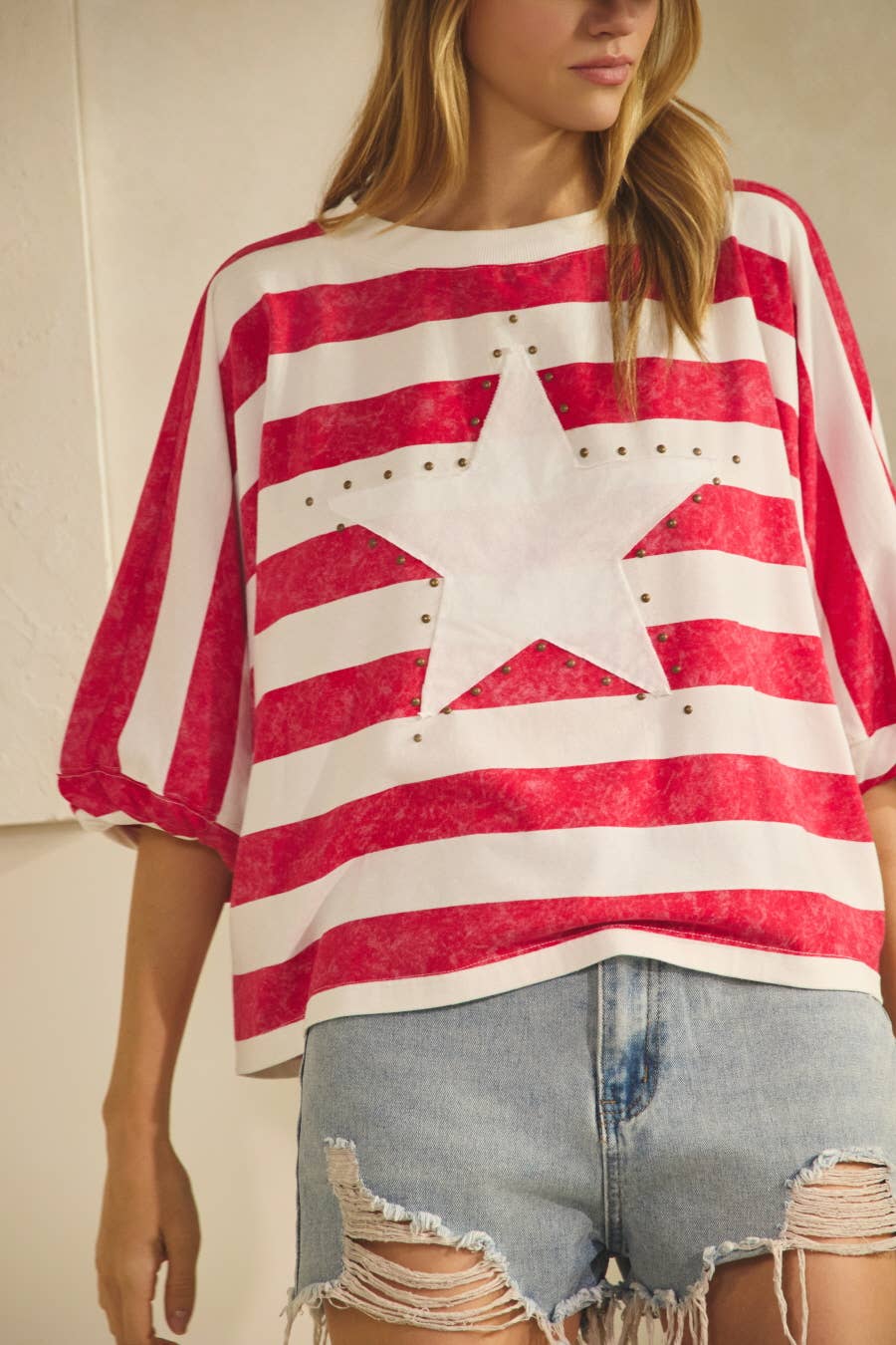 Plus Stripe-patterned Oversized Top
