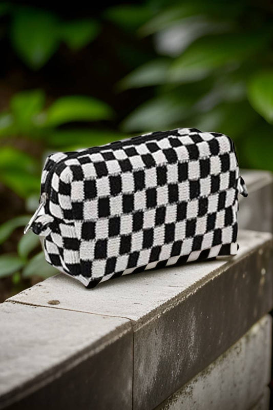 ",,,, SI-25644 Checkered Makeup Cosmetic Pouch Bag