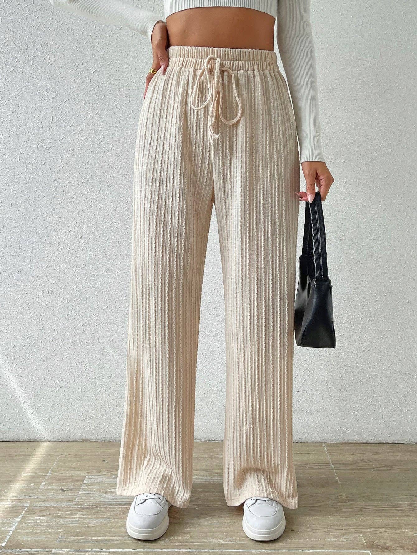 Textured Knit High Waist Wide Leg Lounge Pants