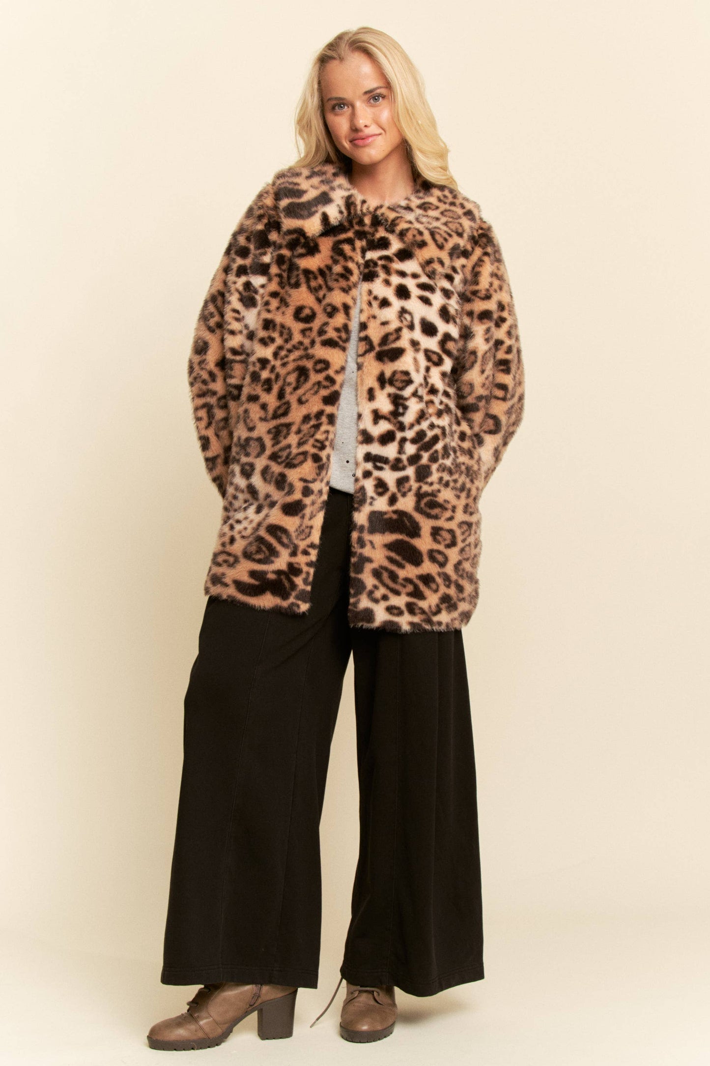 FAUX FUR JACKET LEOPARD PRINT RATHER