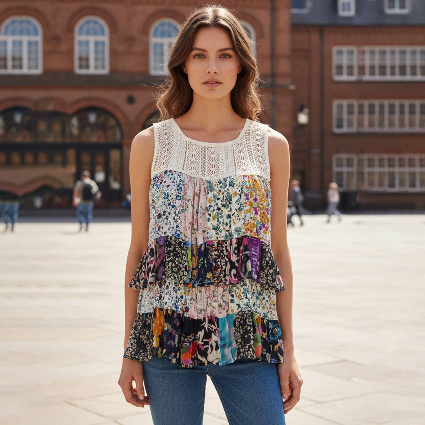 Desert Dream Moonlight Tiered Lace Ruffle Ranch Top 