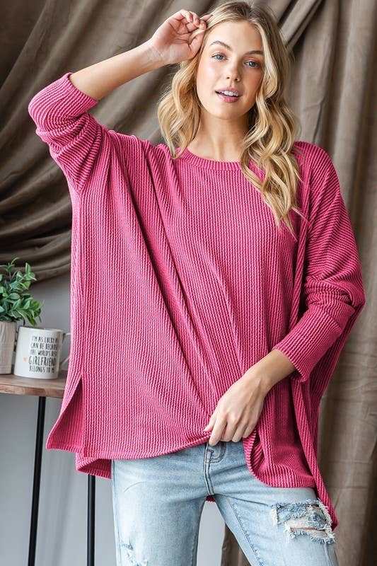 Hot pink & coco ribbed long sleeve top