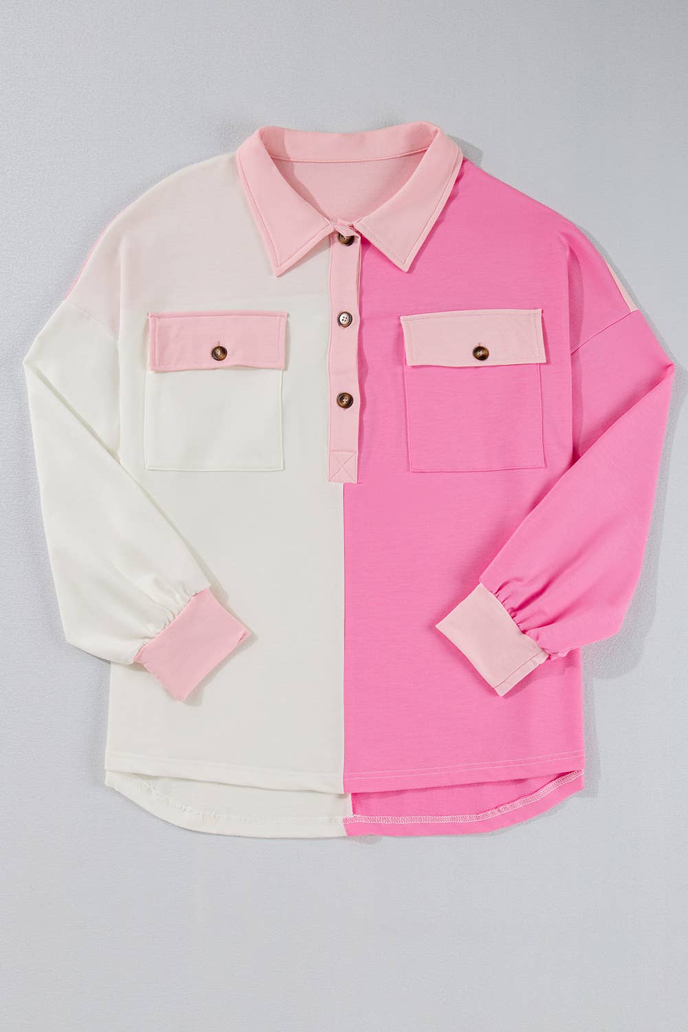 Plus Size Colorblock Chest Pockets Half Button Sweatshirt