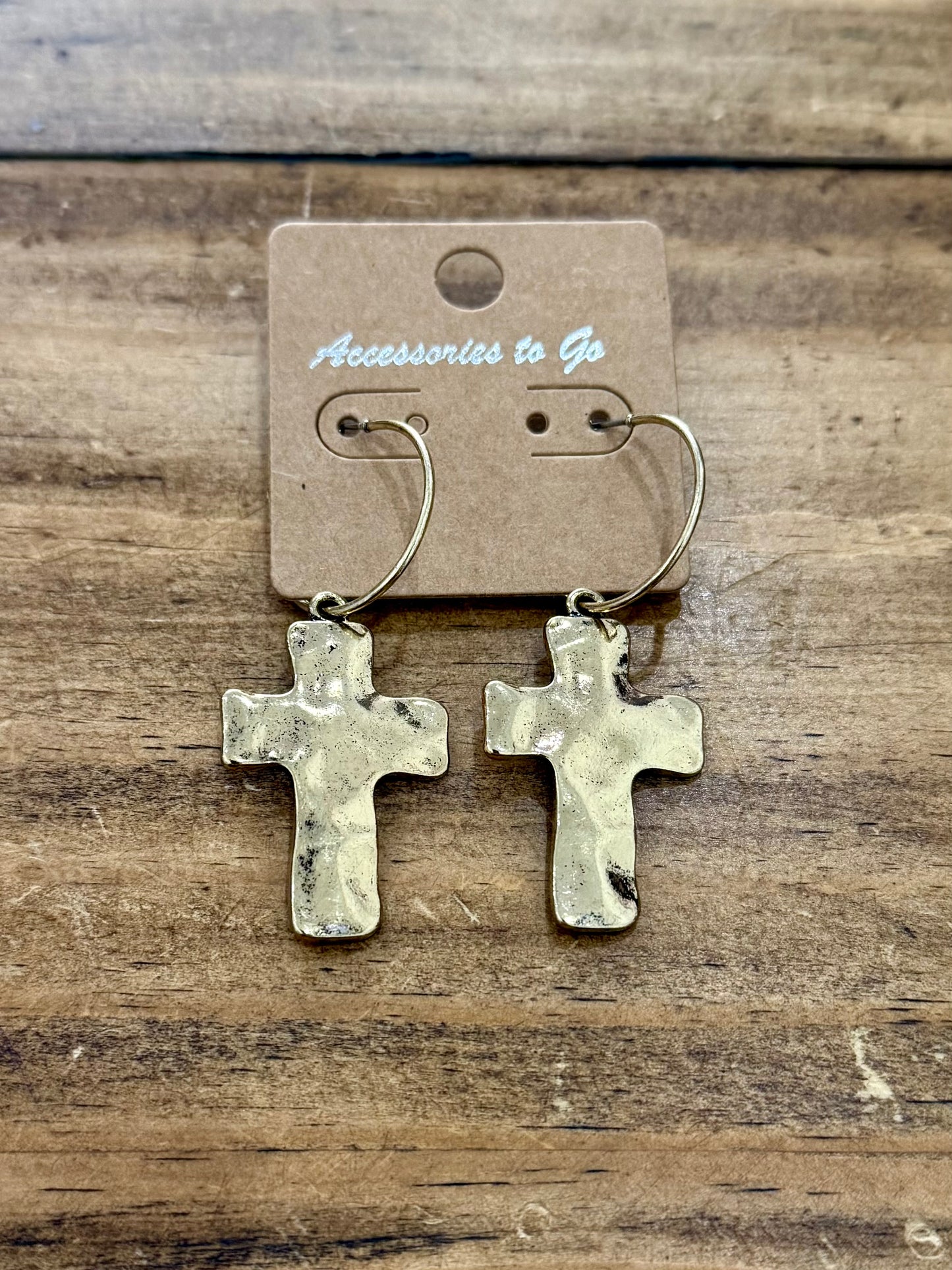 Hammered cross earrings