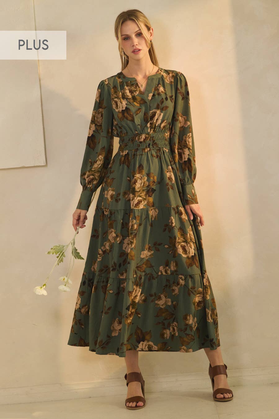 Plus Floral Printed Tiered Maxi Dress