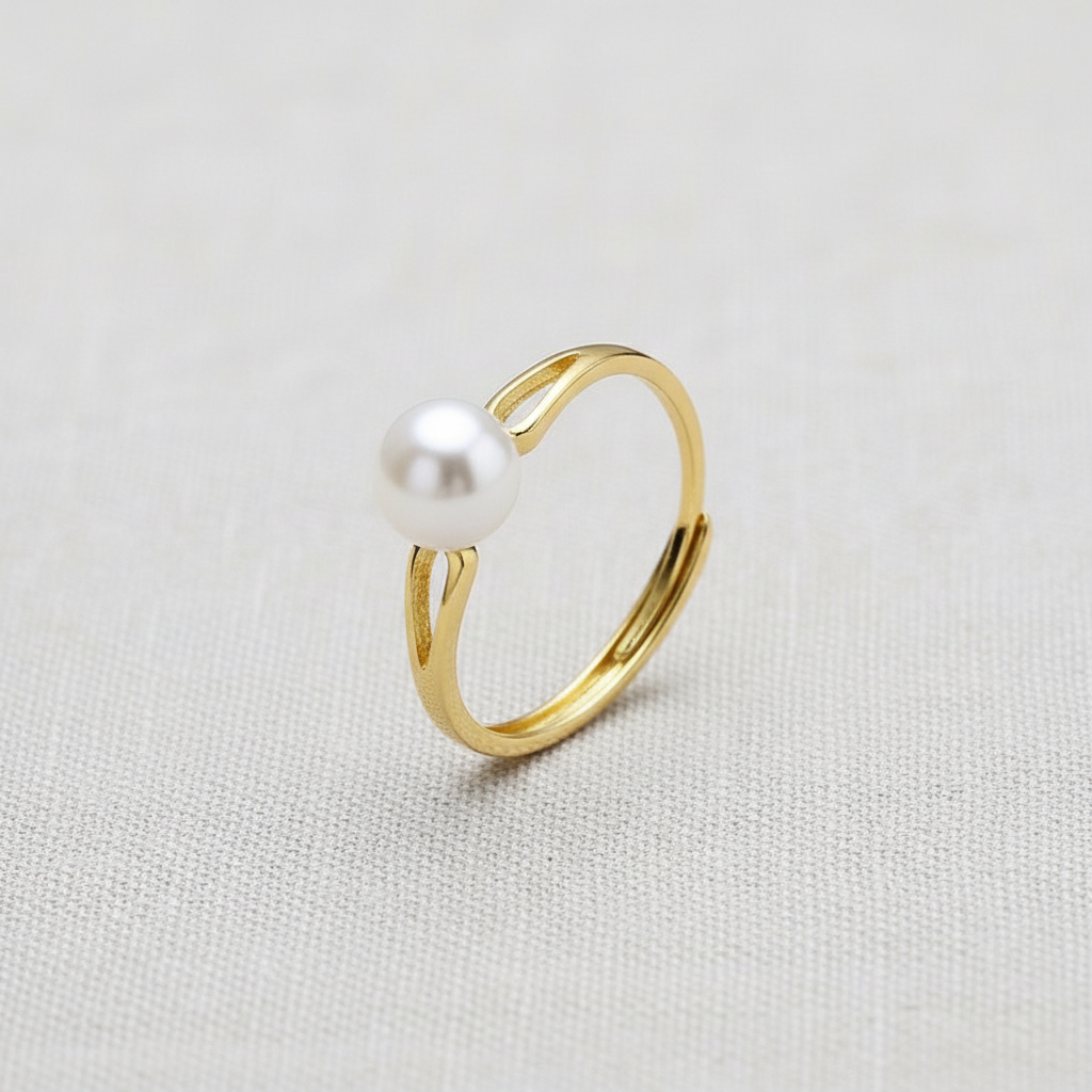 Geometric Pearl Open Ring