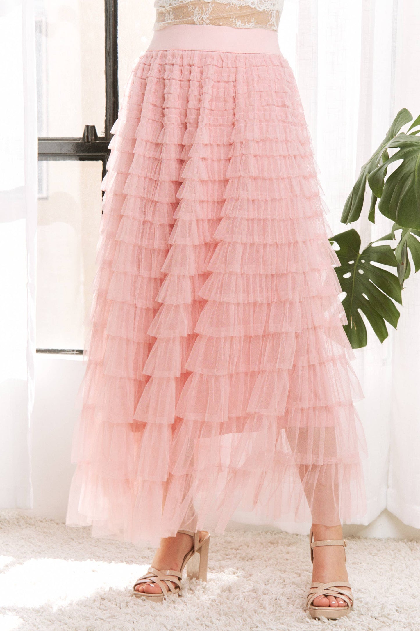 PLUS CASCADING TULLE MESH TIERED MAX SKIRT