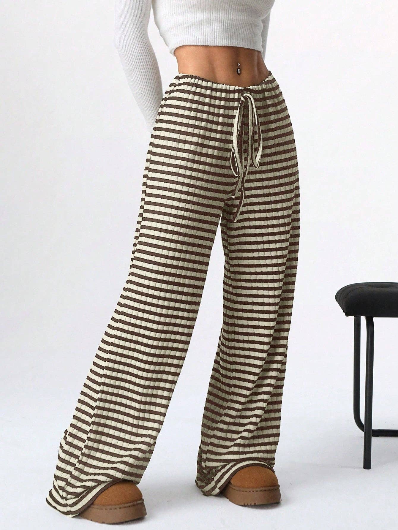 Striped Cotton Lounge Pants with Drawstring Waistband