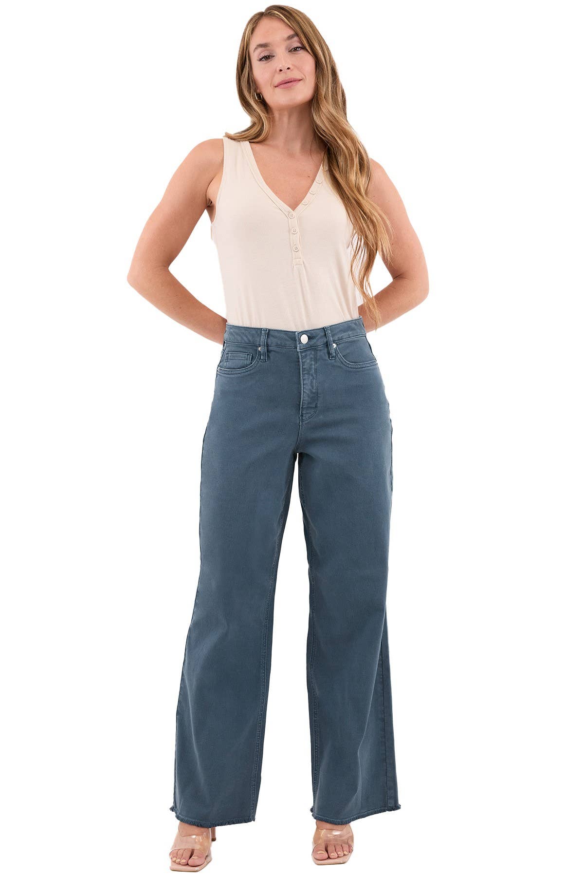 Plus Size Chloe High Rise Frayed Wide Leg Pants