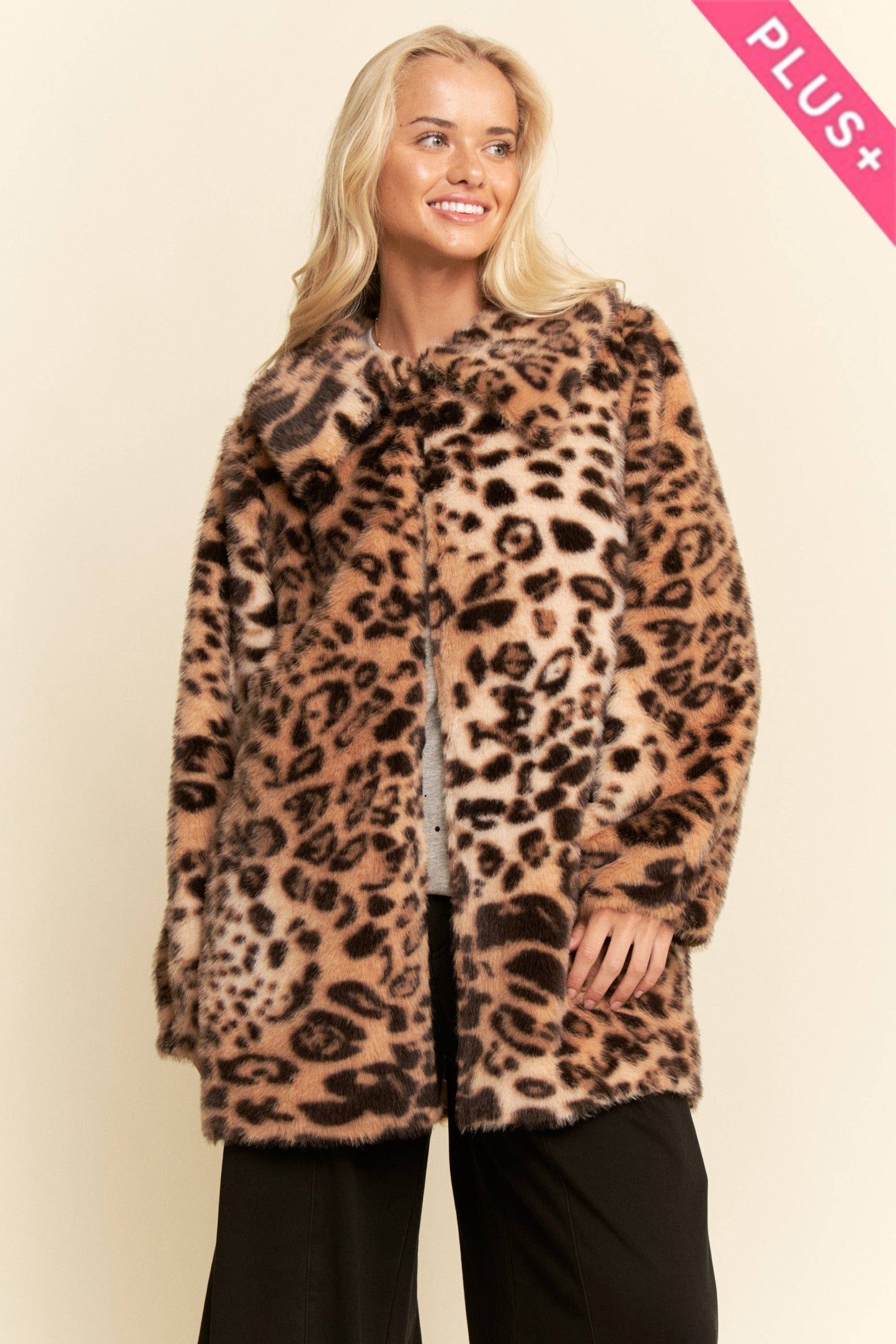 PLUS FAUX FUR JACKET LEOPARD PRINT RATHER